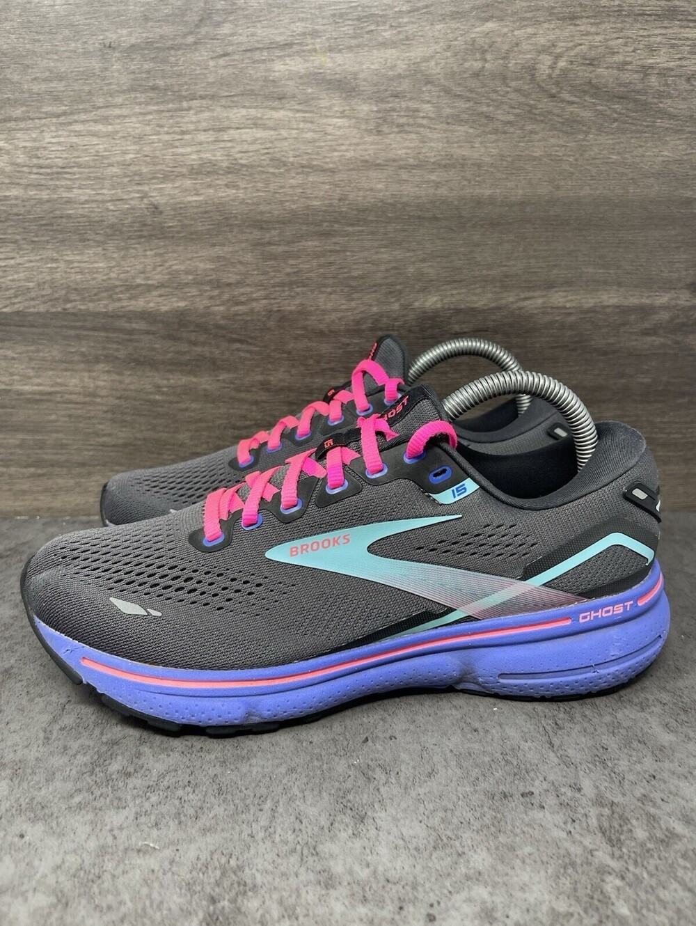 Brooks Ghost 15 Black Blue Aruba Womens Size 8 DNA LOFT v2 Running Shoes